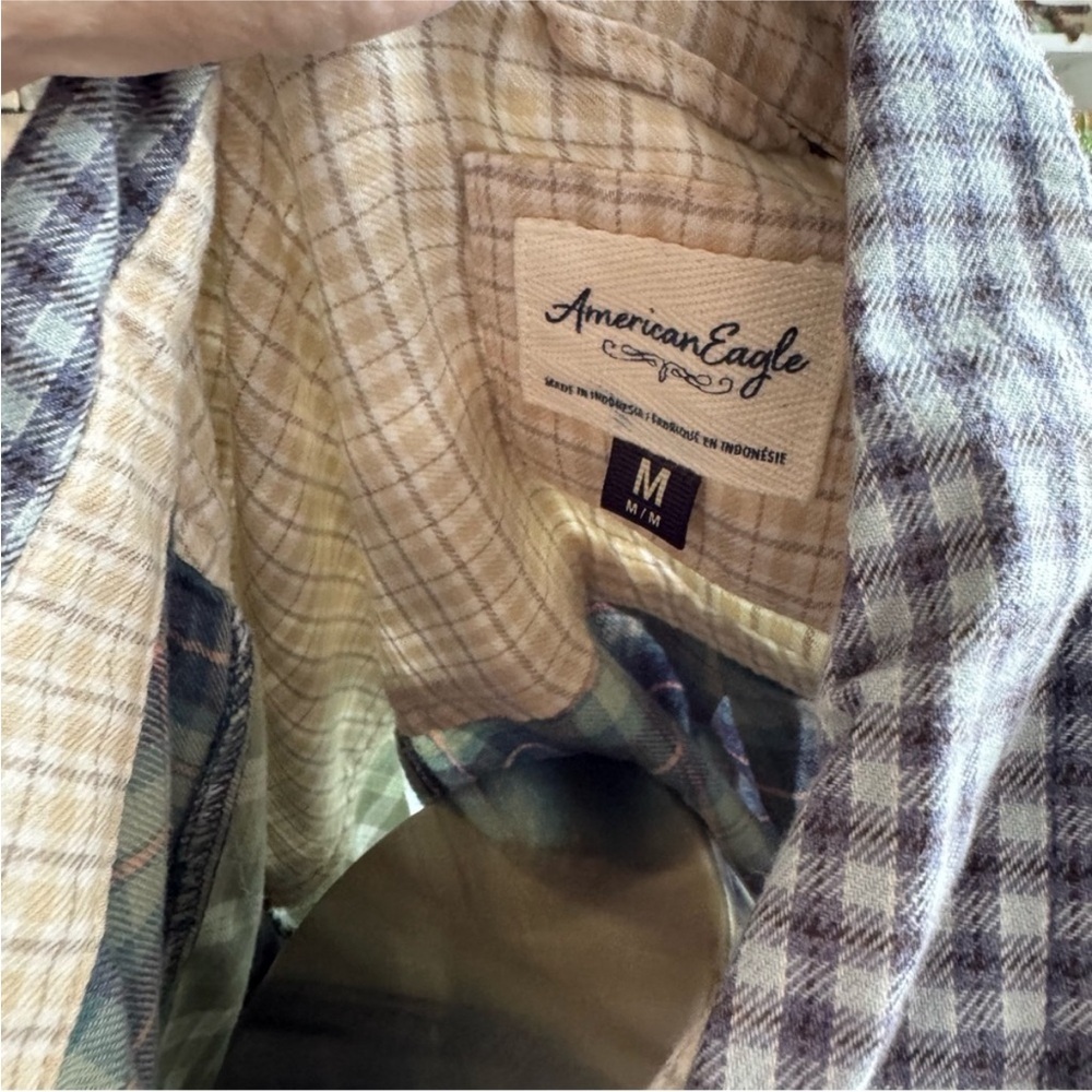 American Eagle Outfitters Blue Cream Button Down Shirt - Picture 13 of 15